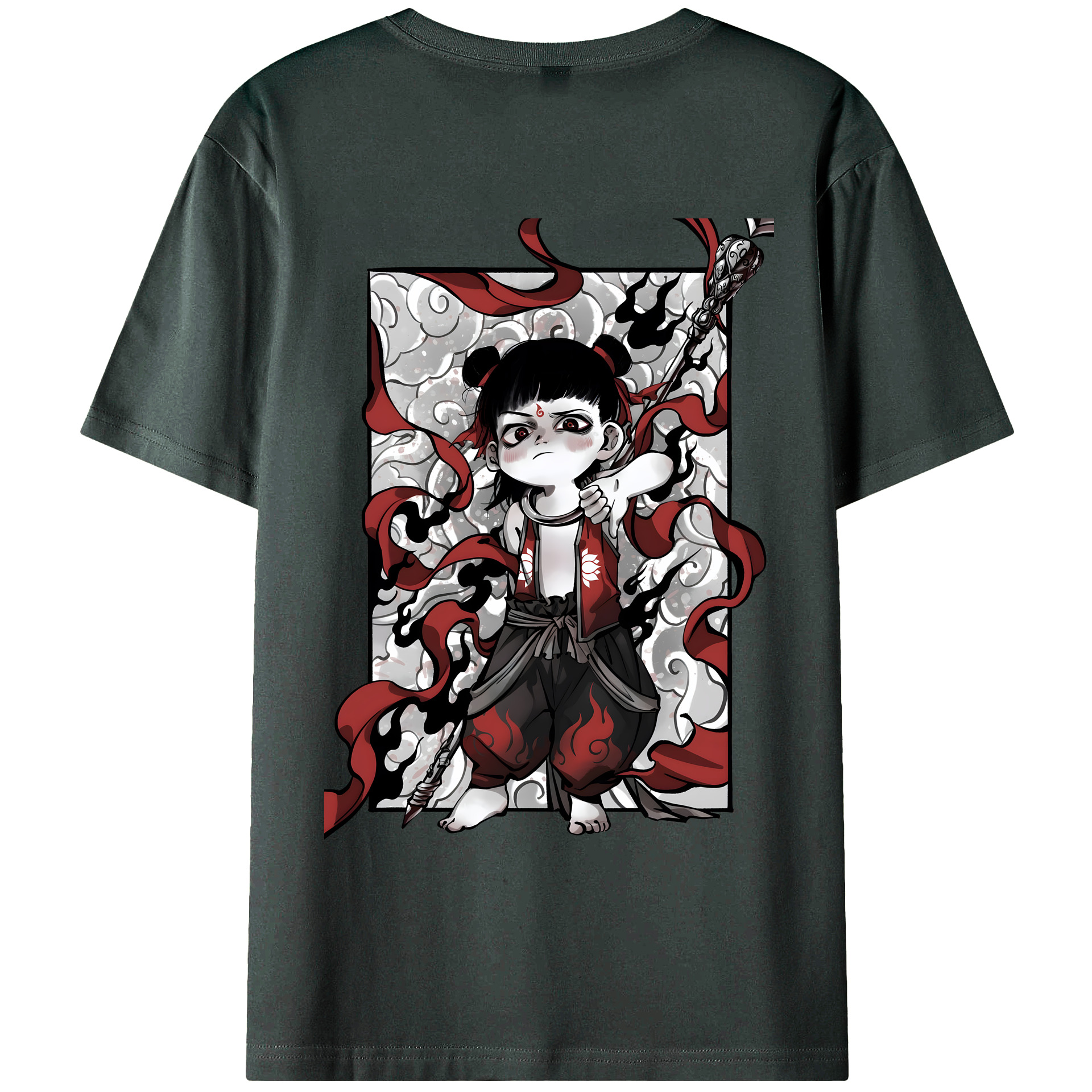 （画像用） Ne Zha 2 ナタ 魔童の大暴れ 綿100％ メンズ半袖Tシャツ（バックプリント） 通気性